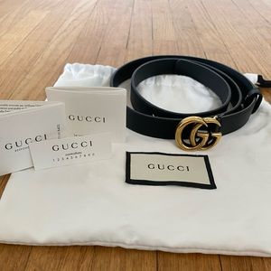 Gucci Marmont GG small belt in black, gold buckle
